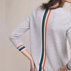 Needle Anthropologie Cashmere Crew Neck Sweater w/ Varsity Multicolor Stripe L